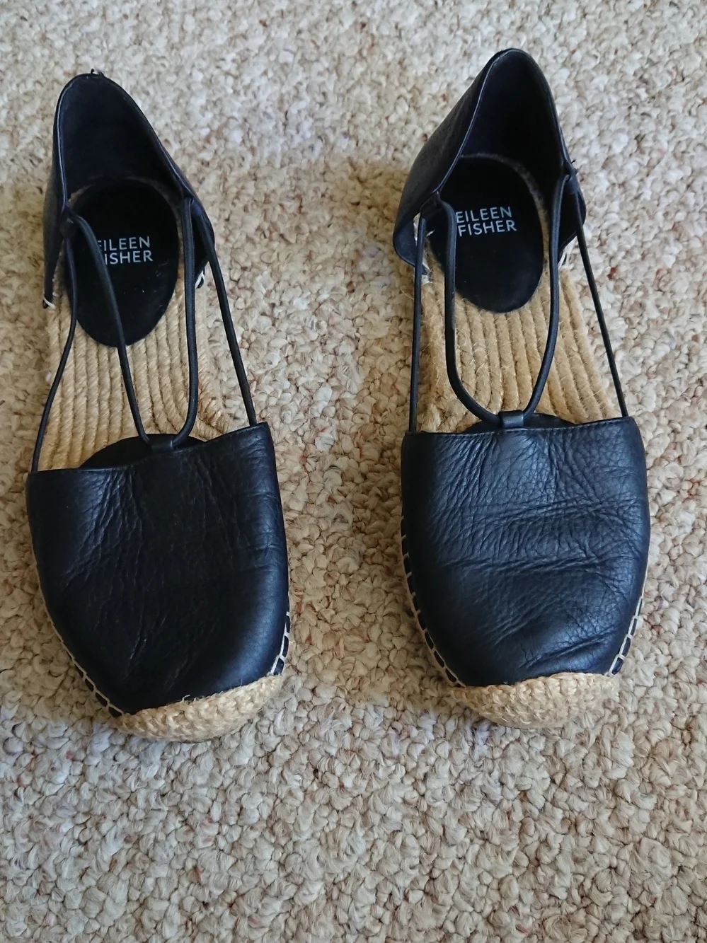 Eileen Fisher Lee d'Orsay Black Leather Espadrille Flats size 7